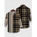 Plaid Series Two-Tone Black-NavajoWhite Lattice Stitching Men's Long Sleeve Shirt