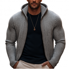 Men's Basic Solid Color Slim Fit Hooded Zip-up Knit Cardigan MTA1113K7U
