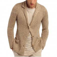 Men's Retro Casual Solid Color Lapel Pocket Cardigan  36244781Y