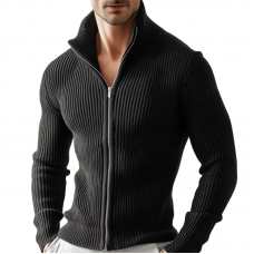 Men's Retro Casual Solid Color Knitted Zipper Sweater Cardigan MTA0131I1TO