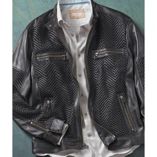 Woven Lambskin Leather Moto Jacket