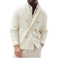 Men's Casual Solid Color Lapel Double Breasted Knitted Cardigan 94737821M